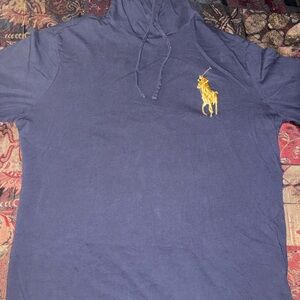 Polo Ralph Lauren Big Pony Embroidered Navy Blue/Gold Hooded Sweatshirt
